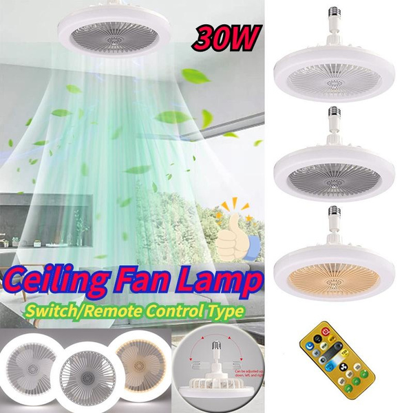 30W Ceiling Fan Lamp E27 Converter Base Silent Cooling Fan Light Remote Control Home Chandeliers