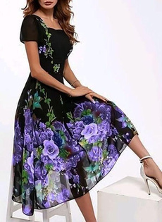 Swing dress, Plus Size, Floral print, Necks