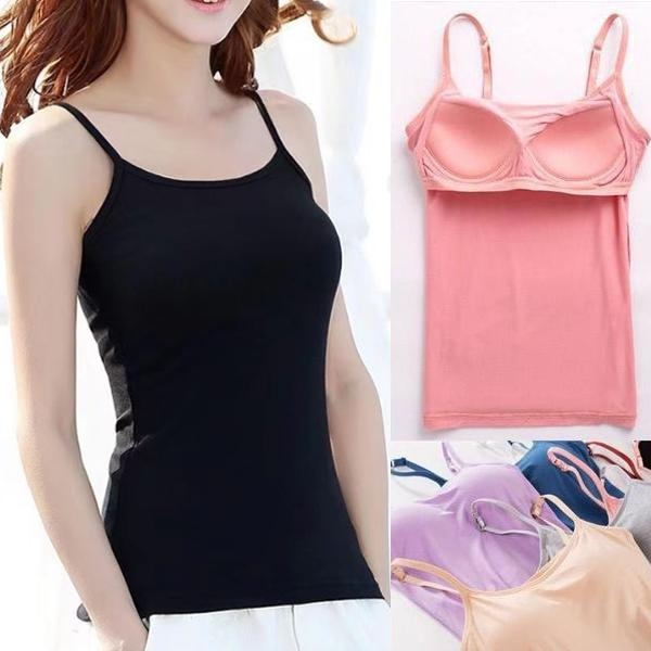 Women's Padded Bra Tank Top Solid Top Vest Female Camisole with