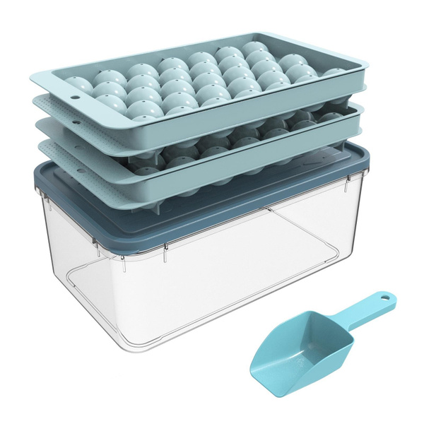 66 Cells Ice Cube Tray, Round Ice Trays For Freezer With Lid And Bin ...