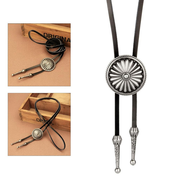 Vintage Western Bolo Tie – Cross Design – Mens Cowboy Rodeo Necklace – Alloy & Synthetic Leather