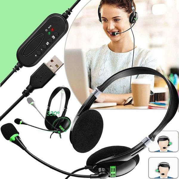 USB Computer Headset Wired Headphone with Microphone for Windows PC ...