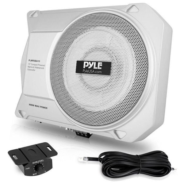 Pyle PLMRSBA10 10” 900 Watts Low-Profile Active Amplified Marine ...
