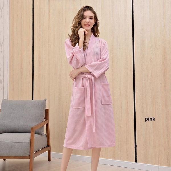 Bath Robe Small Thin bathrobe honeycomb robe small fresh leisure seven-minute sleeve ...