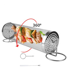 wiremeshgrillingcylinder, Outdoor, Picnic, rollinggrillingbasketcampingbarbecuerack
