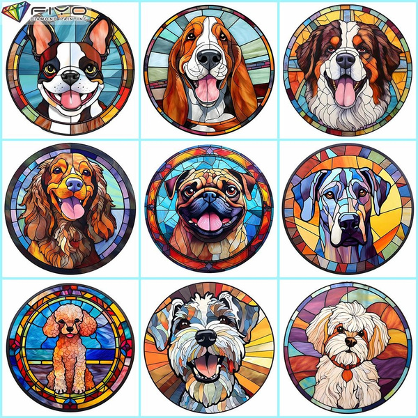 FIYO Dog Diamond Painting Kits For Adults DIY 5D Diamond Mosaic Diamond  Painting Home and Kitchen Fashion Canvas Pictures Wall Decoration Gifts  Arts and Crafts (9 type of pictures)(Full Round  25x25/30x30/40x40/50x50cm)(Full Square