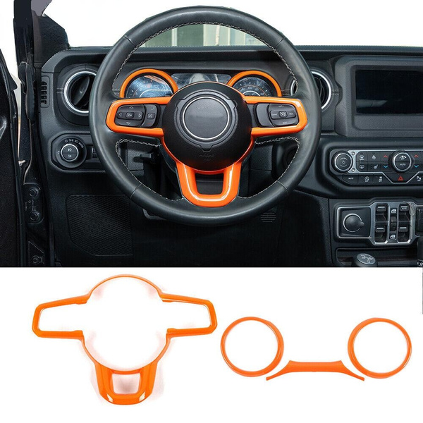 Orange Center Console Steering Wheel Trim + Dashboard Panel Cover Decor Strips Kit for Jeep