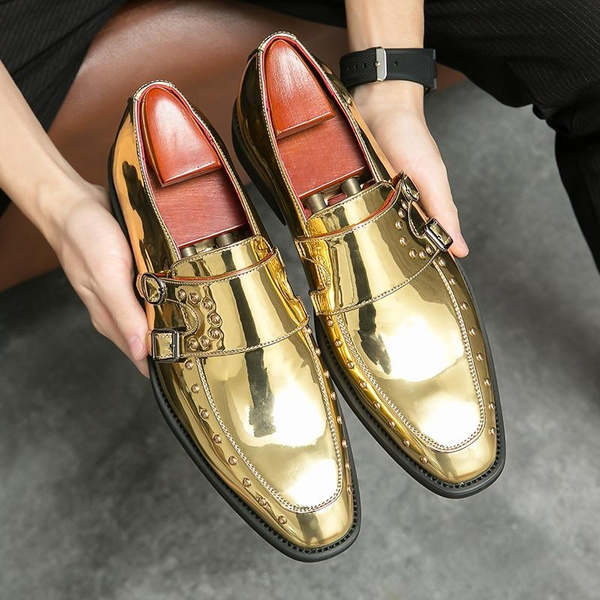 Gold Shoes Men s Fashion Suede Leather Loafers Mens Rivets Embroidery Rhinestone Party Flats Man Moccasins Oxfords Casual Shoes Wish