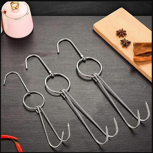 2PCS Double Meat Hooks, Thickness Galvanized Swivel Meat Hook for Hanging  Drying Smoking Meat Products