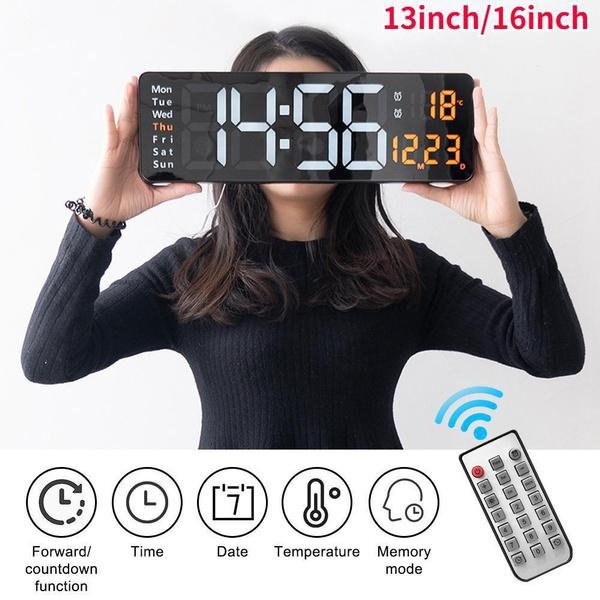 Digital Wall Clock Large Display LED Digital Clock With Remote Control Automatic Brightness Dimmer Big Clock With Temperature