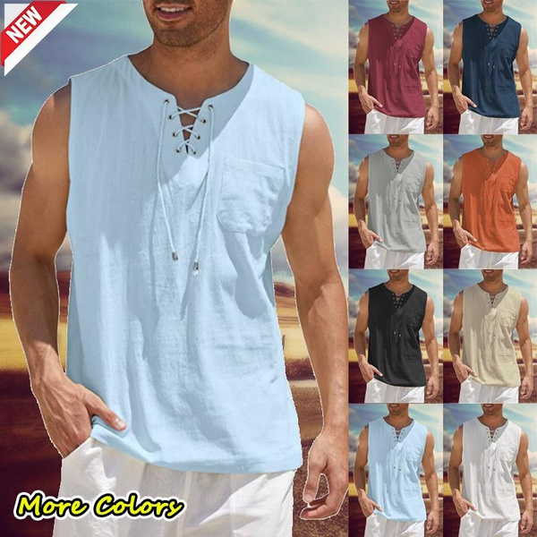 11 Colors New Men's Sleeveles Tank Tops V-Neck Chest Pockets Soft ...