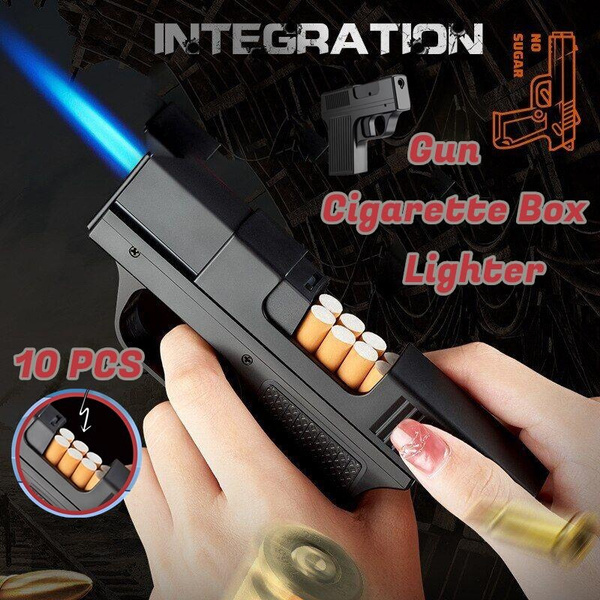 GUN CIGARETTE CASE WITH TORCH LIGHTER Pistol Shape Lighter With 10PCS ...