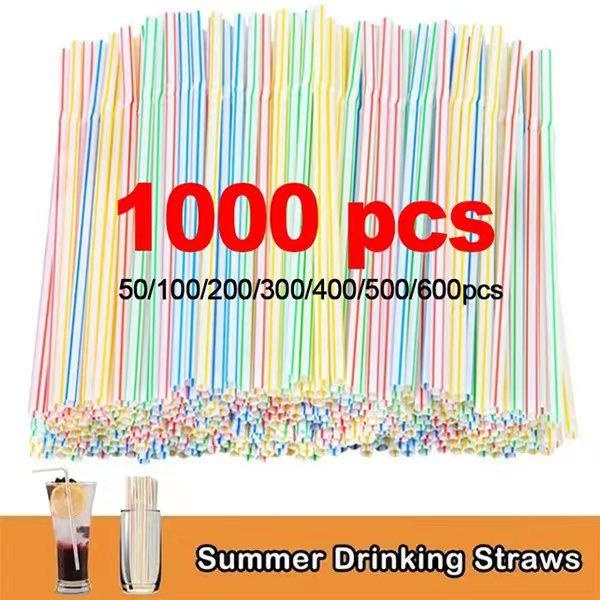 200 Pcs Colorful Flexible Long Straws Plastic Bendable Disposable