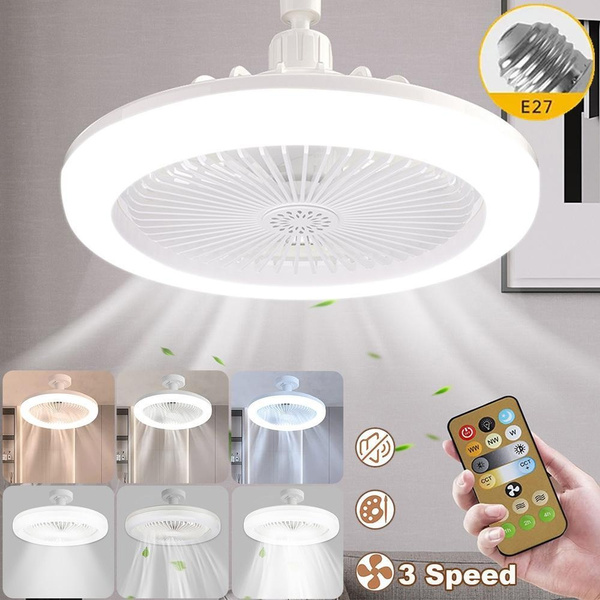 E27 LED Ceiling Fan Lamp 3-Gear Speed Cooling Fan Remote Control Fan ...