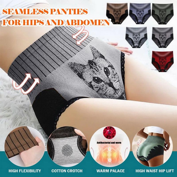 7-Pack Women's Briefs Butt Lifter High Waist Slimming Panties Shapewear Cat  Print Seamless Underwear Multipacks