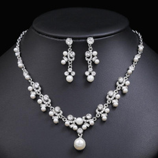 Necklace, necklacejewelryset, silverpearljewelry, earringsnecklaceset
