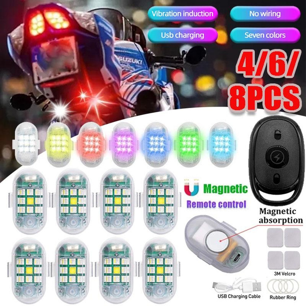 4/6/8PCS Set Super Bright 7 Color Remote Control Strobe Light Wireless  Magnetic Waterproof LED Strobe Light Motorcycle Lights Built-in Strong  Magnet Vibration Induction Rechargeable Flashing Lights Night Flashing  Motorcycle Tail Light Mini
