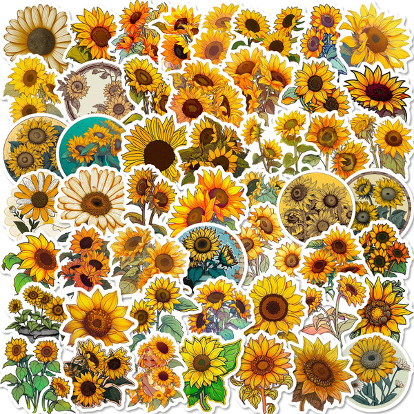 50pcs Sunflowers Stickers Cute Cartoon Anime Waterproof Graffiti Kids