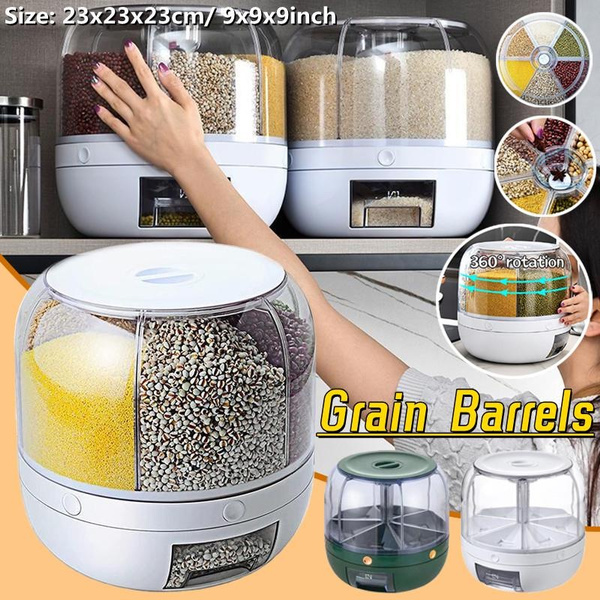 360° Rotating Rice Barrels Large Food Storage Container Sealed Cereal ...