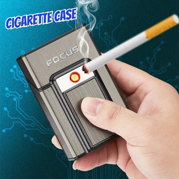 2023 New USB compression and moistureproof cigarette lighter, capacity 20 cigarettes, metal