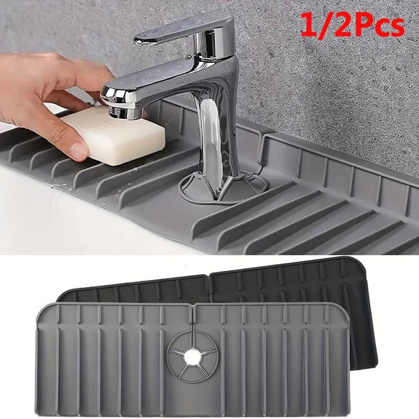 1/2pcs Kitchen Silicone Faucet Absorbent Mat Sink Splash Catcher Countertop  Protector Mat Draining Pad for Bathroom Kitchen Gadgets