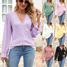 Plus Size, Lace, Long Sleeve, casual shirt