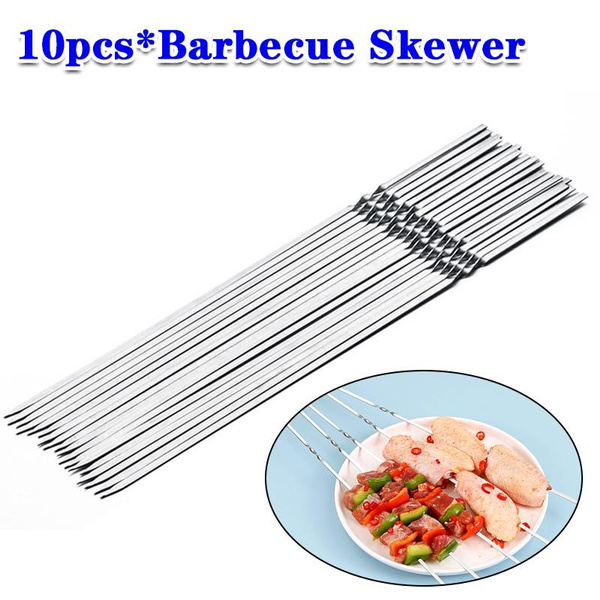 10Pcs Stainless Steel Barbecue Skewer Reusable BBQ Skewers Kebab Iron