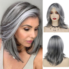wig, Gray, Fashion Accessory, Medium
