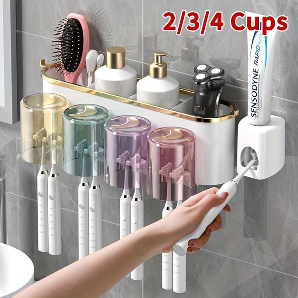 Toothwash 1 Set 2/3/4 Cups Multifunctional Toothbrush Rack And Mug, Punch Free ...