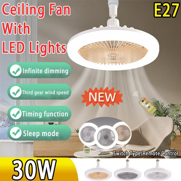 30W Ceiling Fan with Lamp E27 Converter Base Silent Cooling Fan Light ...