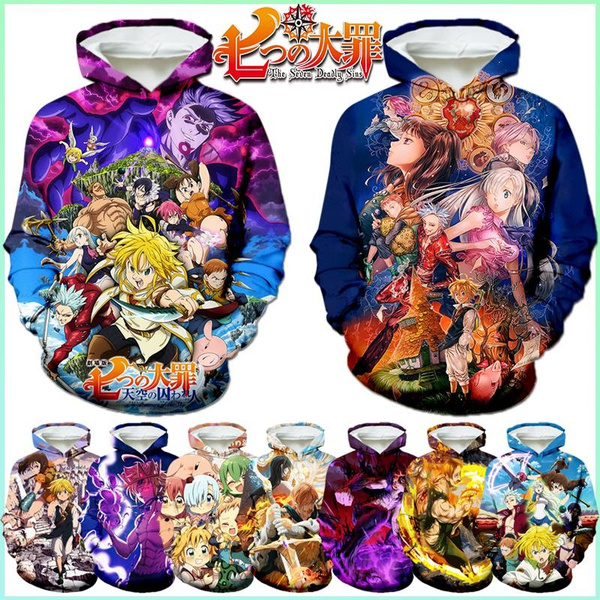 Felpa Con Cappuccio Crop Top Anime The Seven Deadly Sins – Nanatsu No Taizai – Stampato 3D – Donna