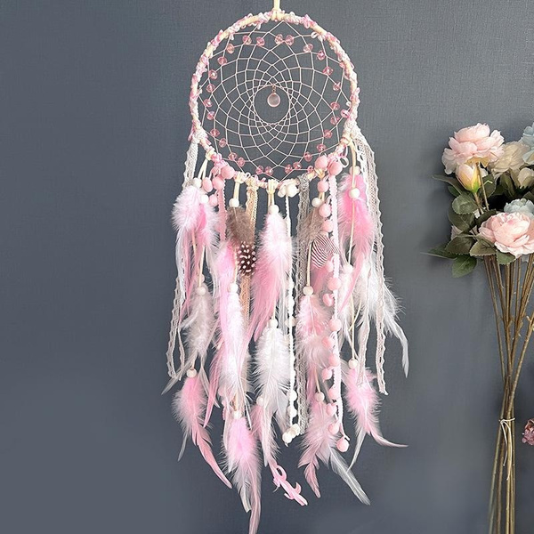 Pink Handcraft 1 pc Pink Handcraft Blue Dream Catcher Feather Dreamcatcher Girl Room ...