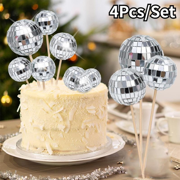 Newmemo 11pcs Disco Ball Cake Decoration Mirror Cake Topper 70's