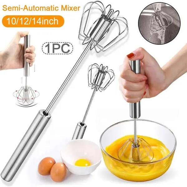 Household Semi-Automatic Rotating Egg Beater,304 Stainless Self