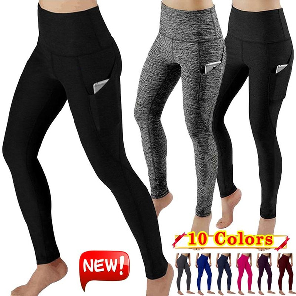 Fashion Leggings for Women Athletic Pants Activewear Strethy High Waist  Side Pockets Design Full Length Yoga Pants Women Tights Solid Color Compression  Leggings