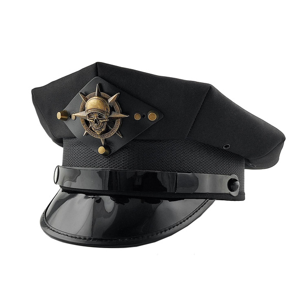 Vintage Army Hat German Style Military Captain Cap Goth Steampunk Skull
