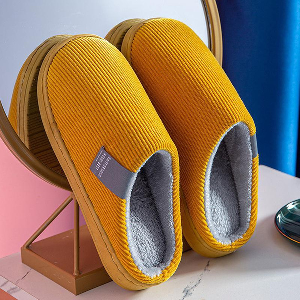 Winter Warm Cotton Slippers Women Men Home Shoes Simple Non Slip Indoor Slides Corduroy Couple