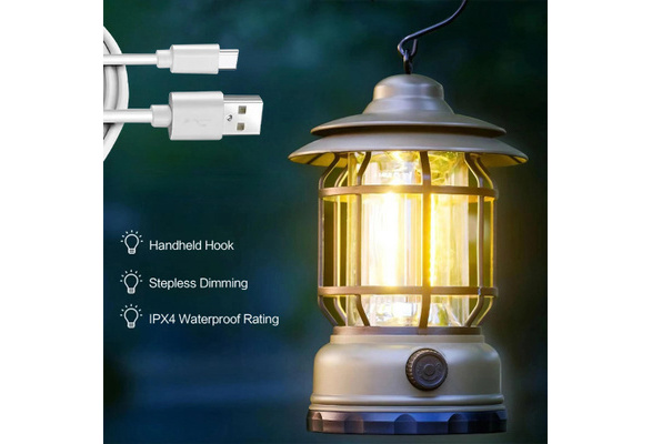 1pc Vintage Portable Camping Lantern, Solar And Usb Rechargeable