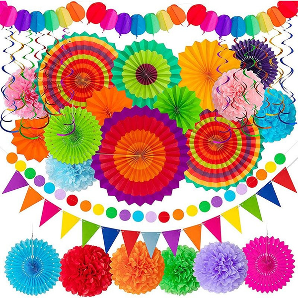 Rainbow Poms, Rainbow Party Decorations, Rainbow tissue poms