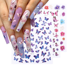 butterfly, nail stickers, Flowers, Laser