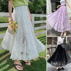 Summer, long skirt, Lace, Elastic