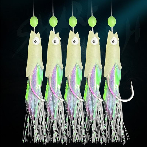 10× Luminous Bait Feathers Lures Mackerel Bass Cod Sea Fishing Rigs