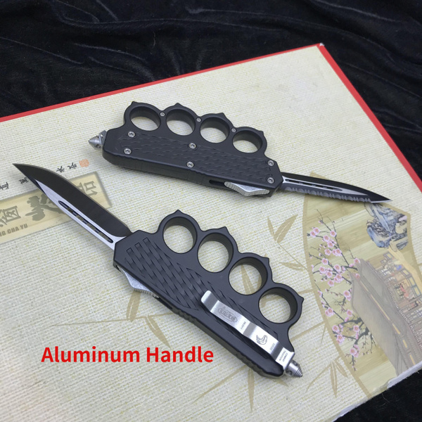 New Tactical Brass Knuckle Knife OTF Auto Out The Front Dagger Blade ...