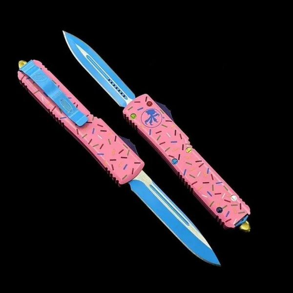2023 MICRO Dessert Warrior Ultratech AUTO OTF Knife D2 Blue High Quality Steel Dagger Blade Pink