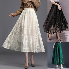 floral lace, Summer, long skirt, elastic waist