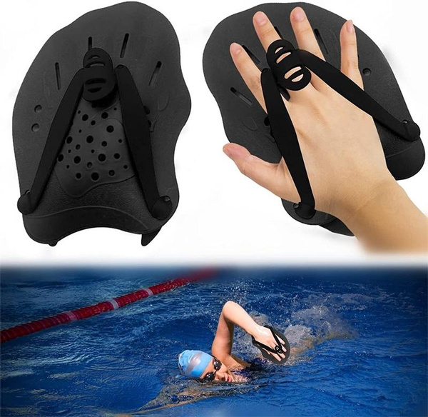 1 Pair Swim Hand Fins Swimming Pool Half Finger Flippers Swim Training ...