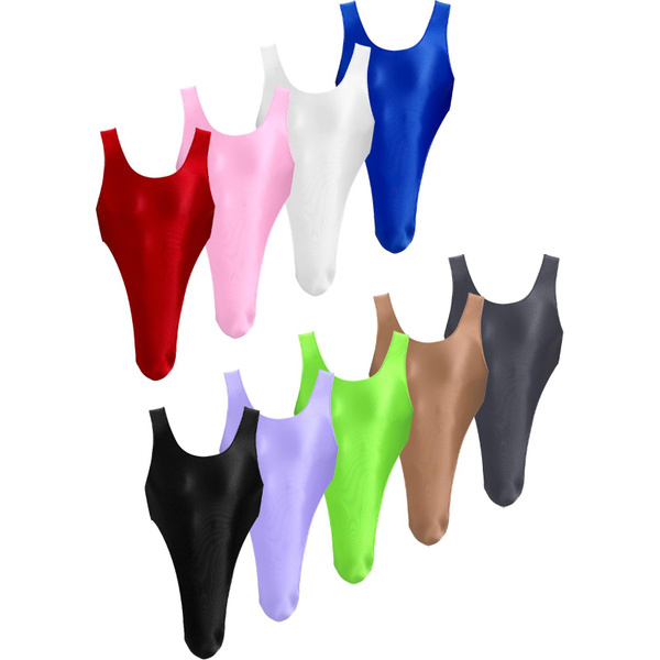 Mens One Piece Mankini Bodysuit High Cut Thongs Leotard Glossy Bikini Swimsuit Wish 5418