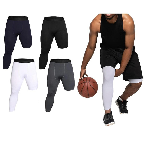 Men's 3/4 One Leg Compression Tights Men Leggings Athletic Base Layer Pants  for Basketball Sports Base Layer Leggings