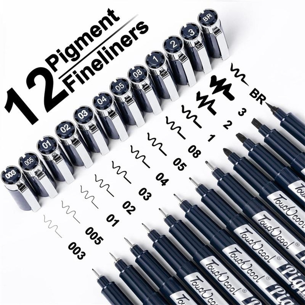 12Pcs Black Fine Liner Pens Art Supplies Drawing Pens Micron Pens