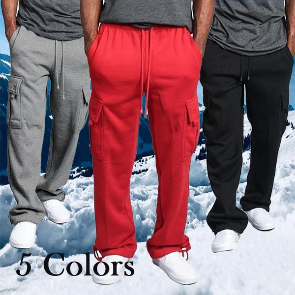 Men Fashion Pants Solid Color Multi Pockets Baggy Pants Casual Loose ...
